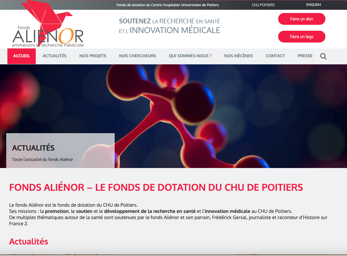 Capture d'écran du site du Fonds Aliénor