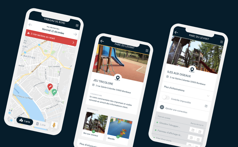 Captures d'écran de l'application Insitu sur des téléphones portables