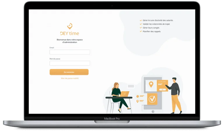 Ordinateur avec écran de connexion du logiciel Deytime