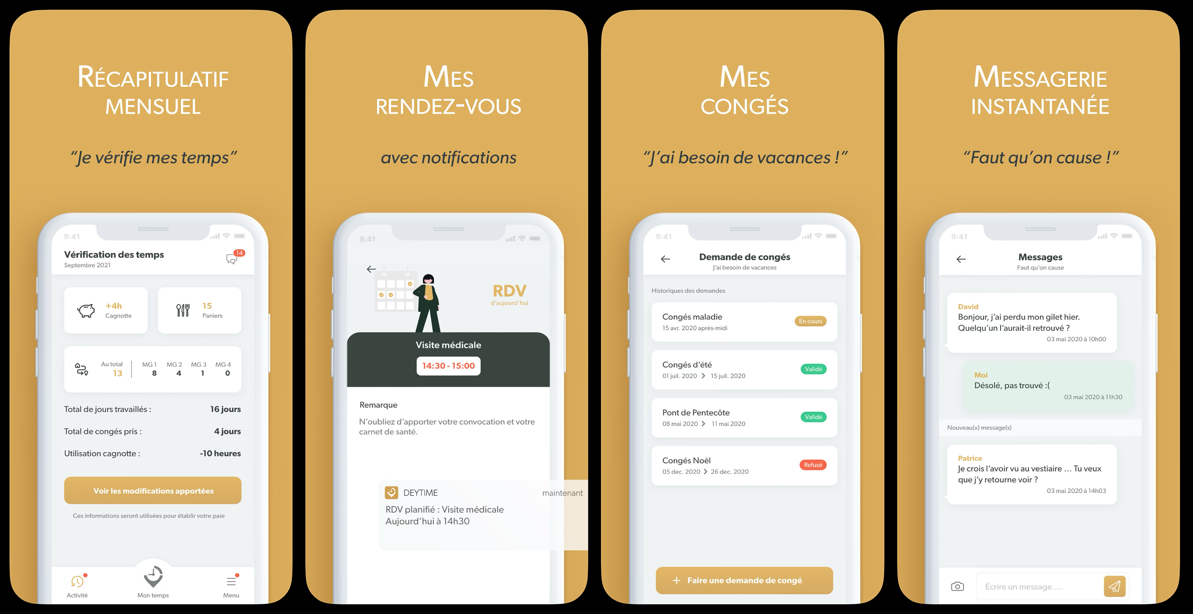 Les écrans SmartPhone de l'application technicien Deytime