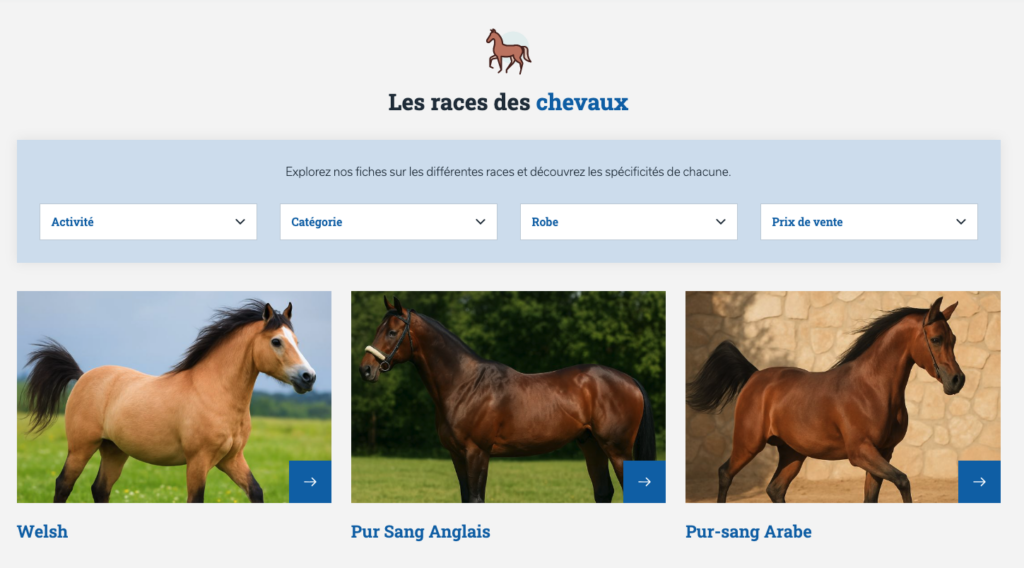 Capture d'écrande la page races du site Equidassur